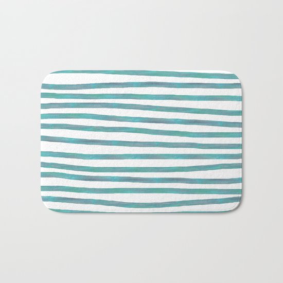 Ocean Green Hand-painted Stripes Bath Mat