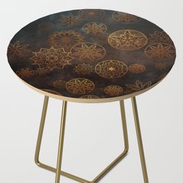 Floral Mandala Grunge in Gold Copper Brown and Teal  Side Table
