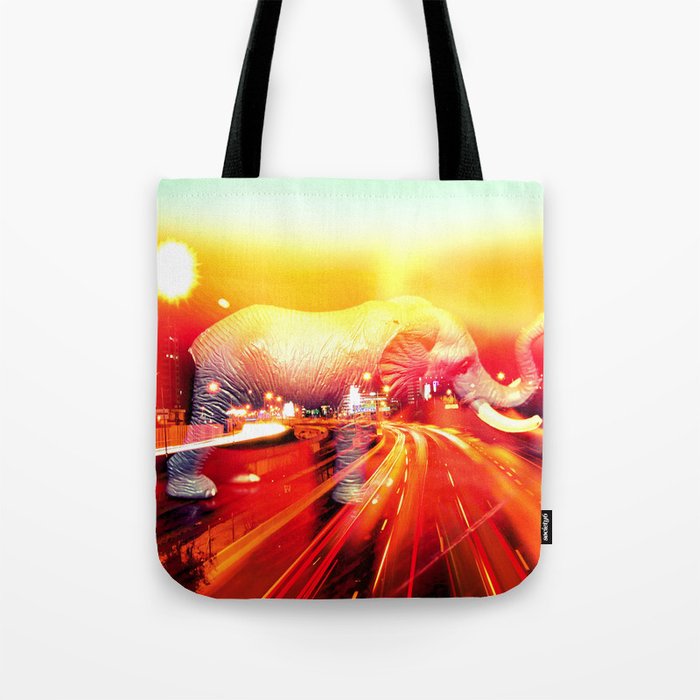 Elephant on the highway. Tote Bag