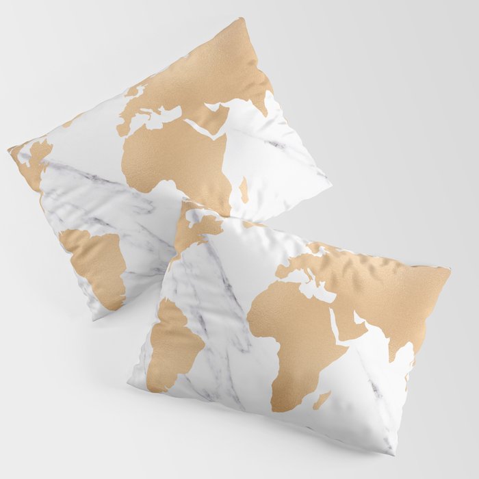 Marble World Map Copper Bronze Pillow Sham
