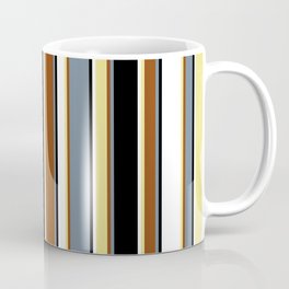[ Thumbnail: Eyecatching Light Slate Gray, Brown, Tan, White & Black Colored Lines/Stripes Pattern Coffee Mug ]
