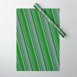 [ Thumbnail: Light Slate Gray and Green Colored Lined Pattern Wrapping Paper ]