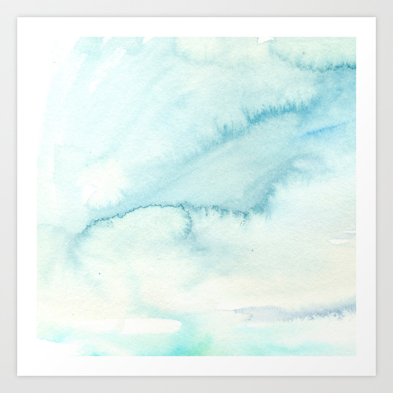 Abstract Hand Painted Blue Teal Watercolor Paint Pattern Art Print
