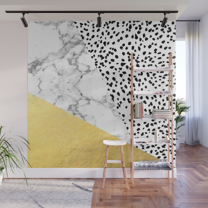 Carina Gold Black And White With Marble Abstract Painting