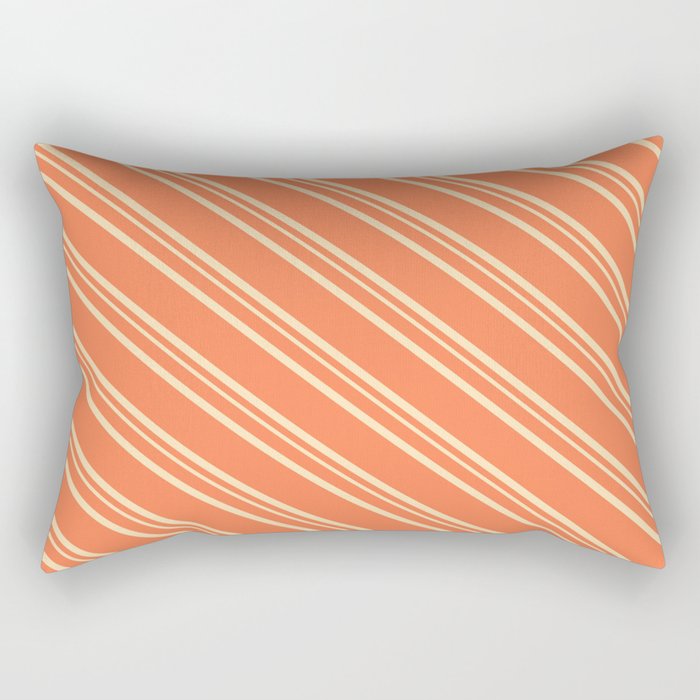 Coral and Beige Colored Striped Pattern Rectangular Pillow