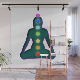 Meditating woman with aura colors and chakra symbols	 Wall Mural
