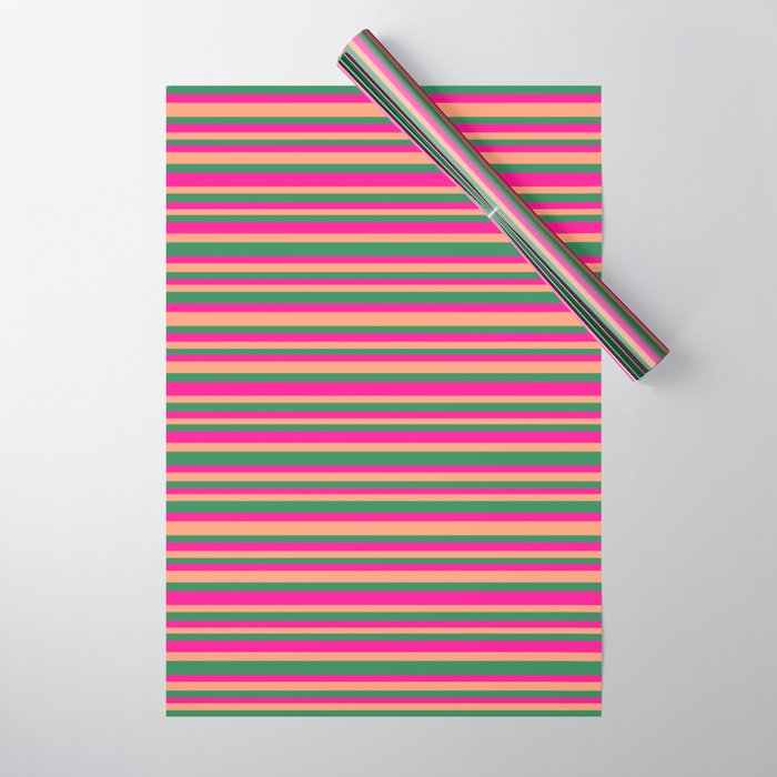 Deep Pink, Light Salmon & Sea Green Colored Lines Pattern Wrapping Paper