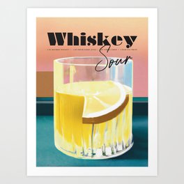 Whiskey Sour Lemon Gradient Retro Cocktail Bar Art Recipe Vintage Art Print