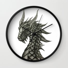 Jerry the Dragon Wall Clock | Black and White, Animal, Illustration, Nature 