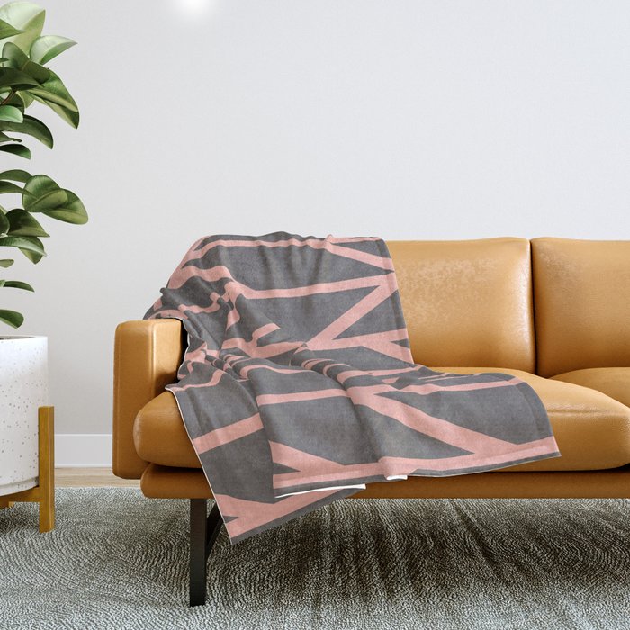 Modern blush pink stripes chevron geometric grey concrete cement background Throw Blanket