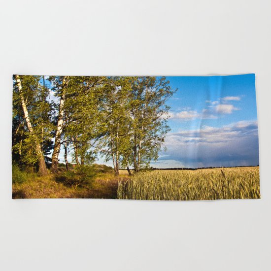 Corn Field with Birch Trees Beach Towel