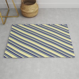 [ Thumbnail: Slate Gray, Pale Goldenrod & Midnight Blue Colored Striped/Lined Pattern Rug ]