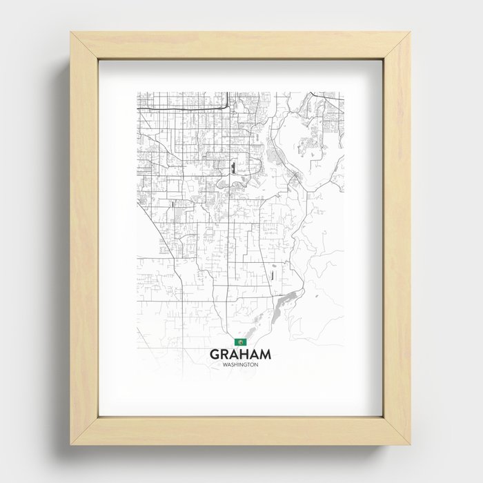 Graham, Washington, United States - Light City Map Recessed Framed Print