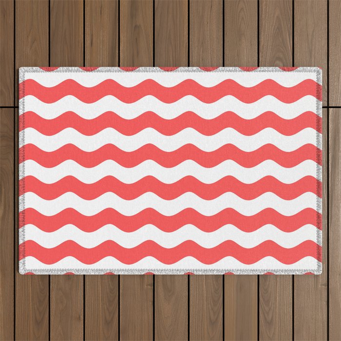 Sea Waves (Salmon & White Pattern) Outdoor Rug