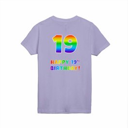 [ Thumbnail: HAPPY 19TH BIRTHDAY - Multicolored Rainbow Spectrum Gradient Kids T Shirt Kids T-Shirt ]