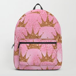 Princess Glitter Gold Crowns on Lollipop Pink Backpack