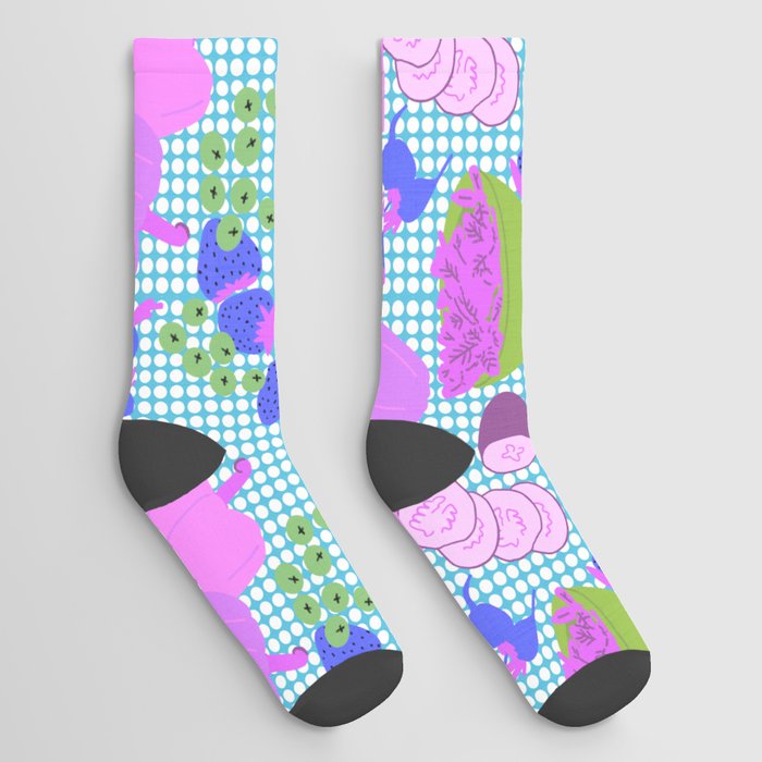 Retro Modern Spring Garden Salad Pink And Purple Socks