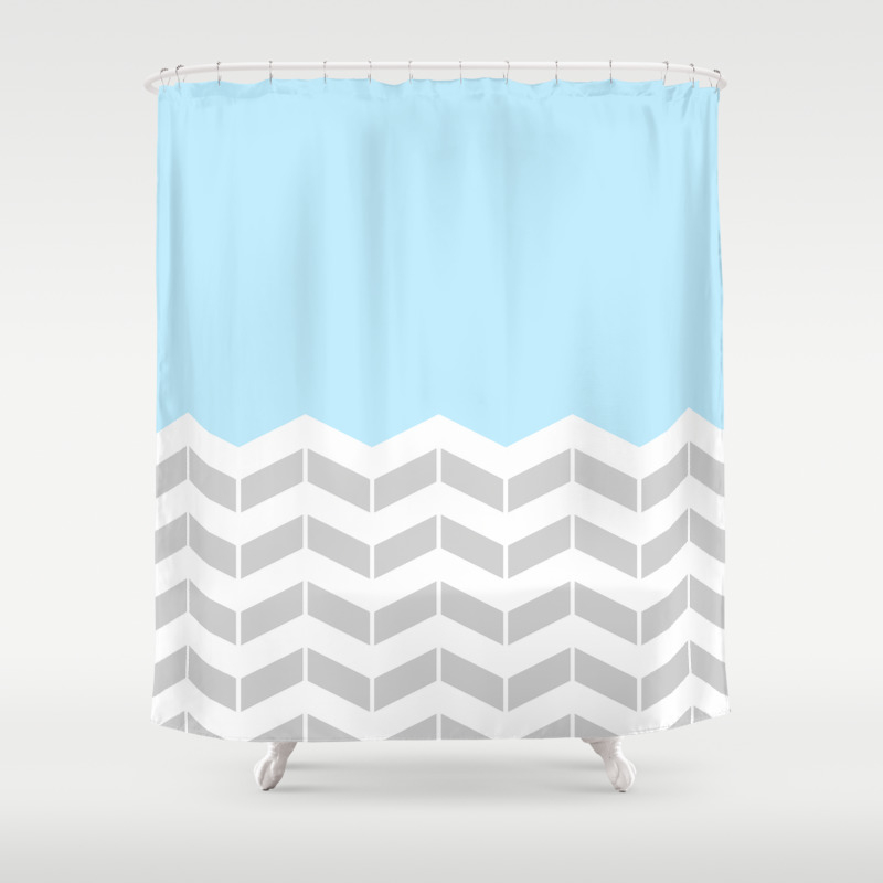 blue and white chevron shower curtain