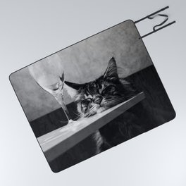 The Nightwatch Cat at the Absinthe bar black and white photograph / art photography Picnic Blanket