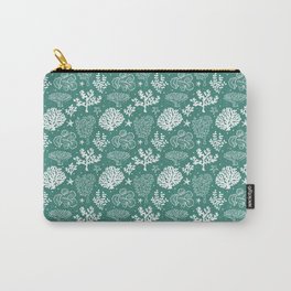 Green Blue And White Coral Silhouette Pattern Carry-All Pouch