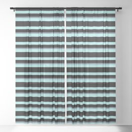 [ Thumbnail: Turquoise, Black, and Slate Gray Colored Stripes Pattern Sheer Curtain ]