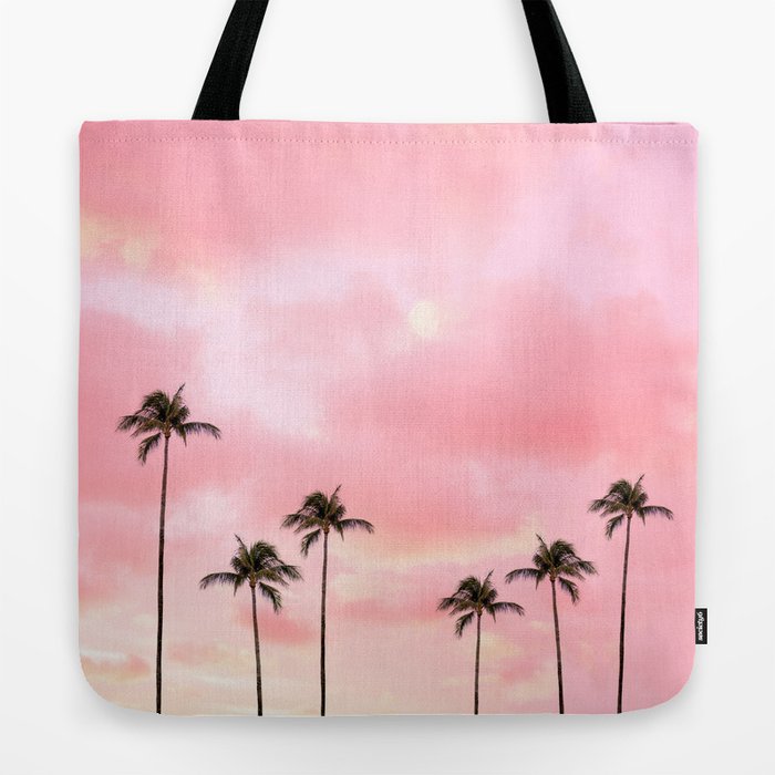 Palm Trees Photography, Hot Pink Sunset Tote Bag by Wildhood