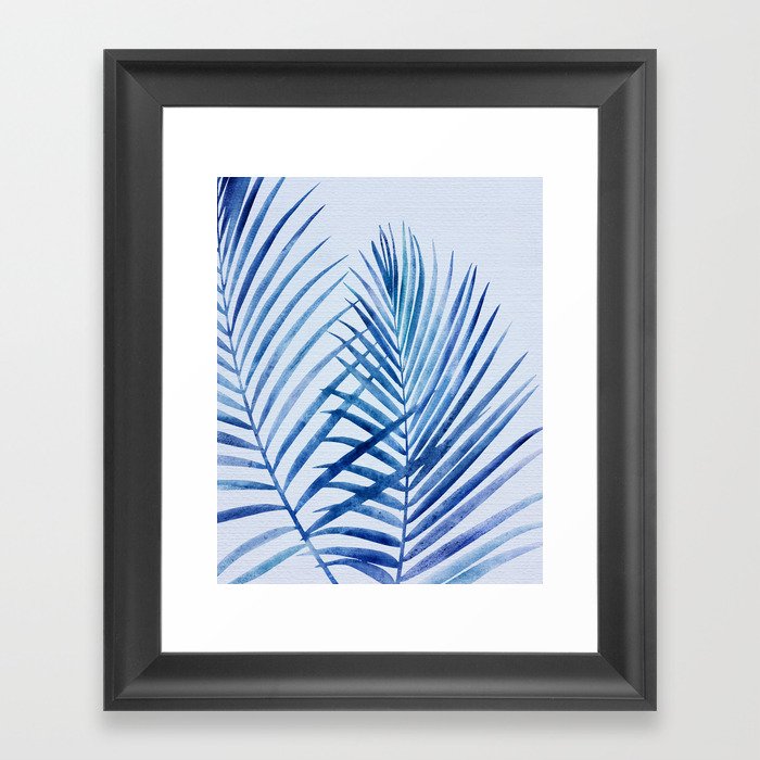 Indigo Coastal Palms Watercolor Illustration Framed Art Print