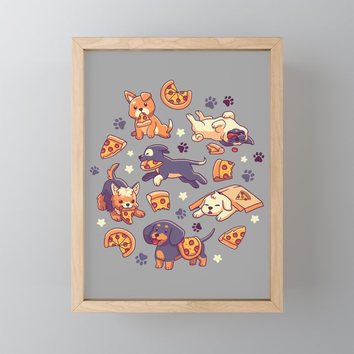 Pupperoni Pizza - Cute Puppy Dogs with Fast Food Framed Mini Art Print
