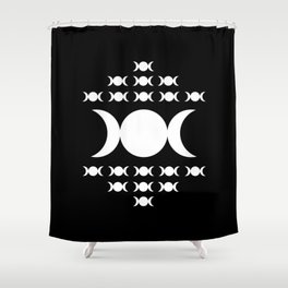 Triple Moon Goddess - White on Black Shower Curtain