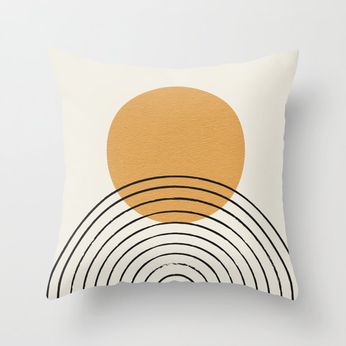 Gold Sun rainbow mid-century full Throw Pillow