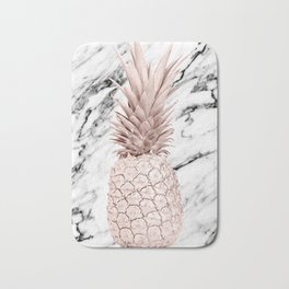 Rose Gold Pineapple on Black and White Marble Badematte