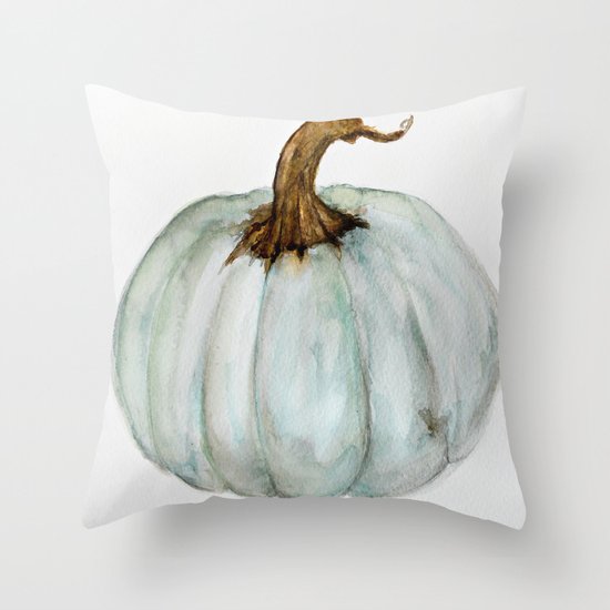 Blue-Gray Cinderella Pumpkin - Watercolor Throw Pillow