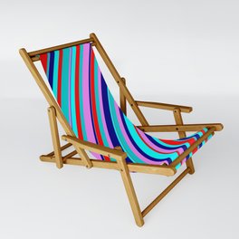 [ Thumbnail: Colorful Aqua, Red, Dark Turquoise, Violet, and Blue Colored Lined Pattern Sling Chair ]