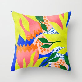 Bold Flowers on Blue Throw Pillow