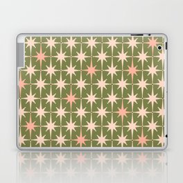 Midcentury Modern Atomic Starburst Pattern in Retro Olive Green and Vintage Blush Pink Laptop Skin