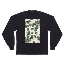 Abstract gold glitter green watercolor eucalyptus leaf Long Sleeve T-shirt