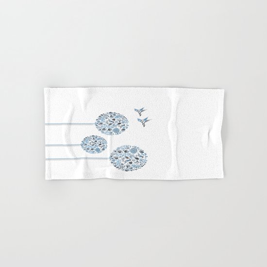 Blue Trees With Birds Hand & Bath Towel