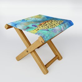 Sea Puffer - Colorful Spotted Blow Fish Art  Folding Stool