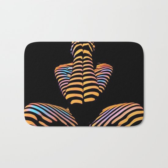 1183s-MAK Nude Abstract Striped Zebra Woman Hands Over Face by Chris Maher Bath Mat