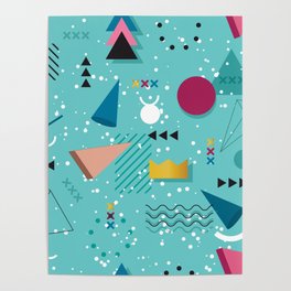 80s Memphis Pattern Teal Poster
