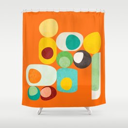 Geometric mid century modern orange shapes Shower Curtain