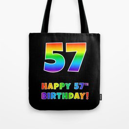 [ Thumbnail: HAPPY 57TH BIRTHDAY - Multicolored Rainbow Spectrum Gradient Tote Bag ]