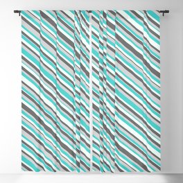 [ Thumbnail: Dim Grey, Light Grey, Turquoise & Mint Cream Colored Striped Pattern Blackout Curtain ]