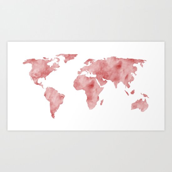 World Map Light Red Watercolor Art Print