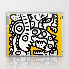 Black and White Cool Monsters Graffiti on Yellow Background Laptop & iPad Skin