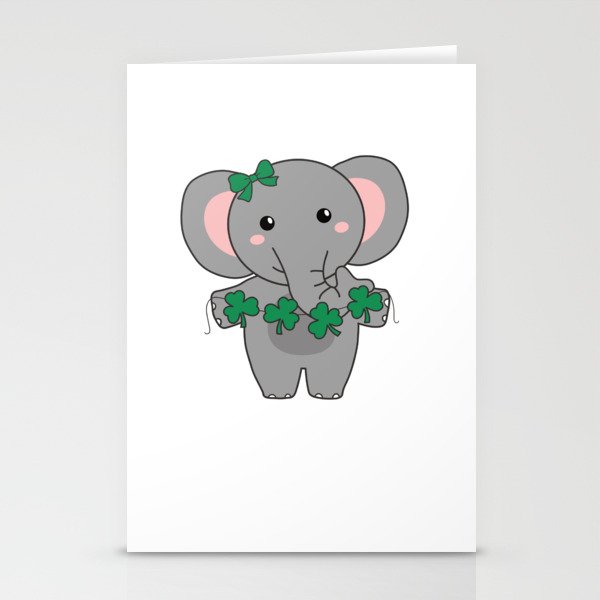 Elephant With Shamrocks Cute Animals For Luck Stationery Cards