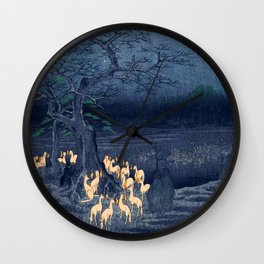 Foxfires at the Changing Tree Wall Clock | Tree, Indigo, Asian, Foxes, Ink, Newyear, Kanto, Japan, Japanese, Woodblock 