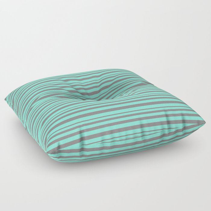 Grey and Aquamarine Colored Striped/Lined Pattern Floor Pillow