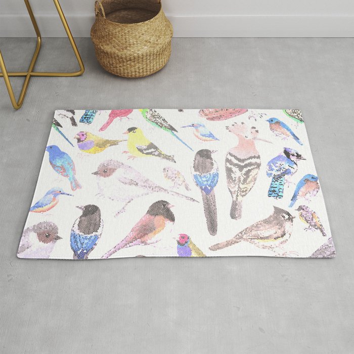 Birds of America- pets and wild birds in stained glass Rug
