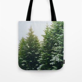 Winter Pine Tree Forest (Color) Tote Bag | Pines, Trees, Holiyay, Evergreens, Pinetrees, Pine, Snowy, Snowing, Winter, Farm 
